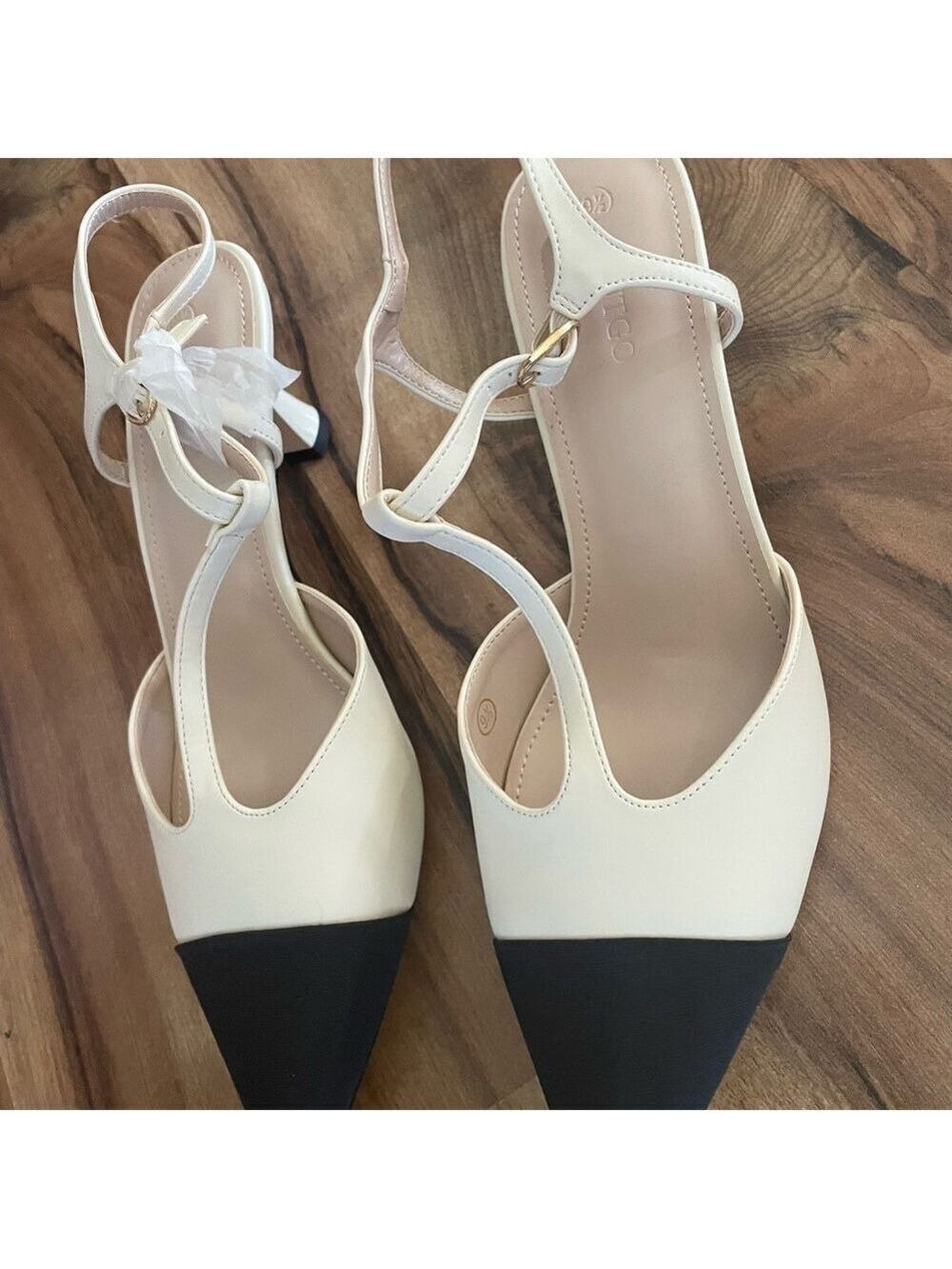 ZBY T Strap Heels Cream Black Women's Size 9.5 - Picture 10 of 13
